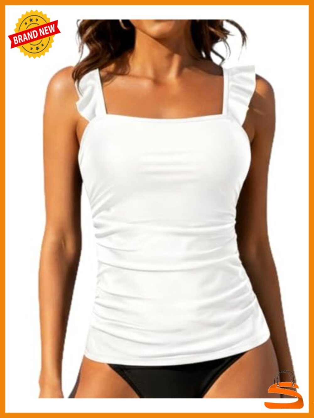 Tummy Control Tankini Top with Ruffled Design Adjustable Straps